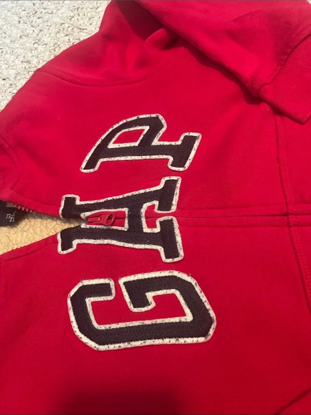 GAP Kids Red Zip-Up Hoodie with Cream Sherpa Lining